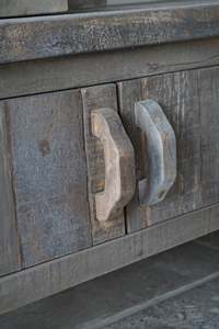 <b>Rustic</b> Solid Wood <b>Sideboard</b> 2 Compartments Flat Panel Doors Antique Design-Eco-Friendly Handmade Living Room Bedroom Cabinet - Product Image 6