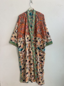 Kimono de Seda Estilo Boho para Mujer, Túnica con Parches Indios, Estampado Floral Paisley, Ropa de Verano para Vacaciones, Ropa de Dormir, Cuello en V, Transpirable - Product Image 6