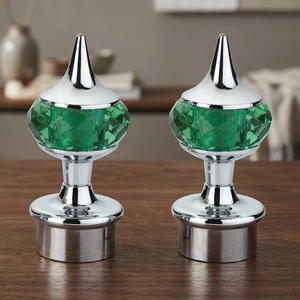 Glam Chrome Finials with Green Crystal Knobs Contemporary <b>Curtain</b> Rod Ends - Product Image 5