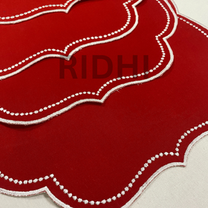 Ridhi Red Table <b>Placemat</b> with <b>White</b> Embroidery Eco-Friendly Mat 100% Linen Fabric Reusable for Festivals, Weddings, Restaurants - Product Image 3