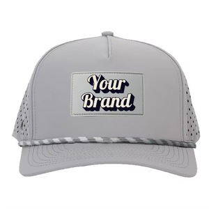 Waterproof Perforated Golf Hats Custom PVC Rubber Logo Sporty 5 Panel Curved Brim <b>Baseball</b> Caps <b>Tee</b> Holder And Rope - Product Image 1