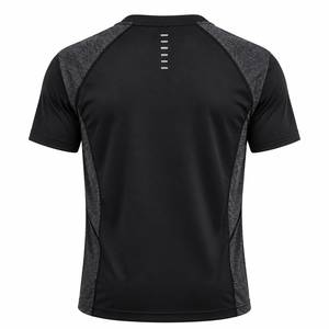 T-shirt de sport pour homme, noir, manches raglan, séchage rapide, col rond, coupe classique, tricoté en polyester, vêtements de sport - Product Image 2