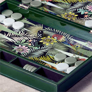 Printing Palm Green Luxury PU Leather <b>Backgammon</b> Chessboard Premium Leather <b>Backgammon</b> <b>Set</b> Housewarming Gift - Product Image 4