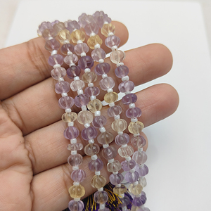 ลูกปัดอะเมทรินธรรมชาติขนาด 5–7 มม. รูปฟักทองแกะสลัก ลูกปัดควอตซ์ทรงเมลอนสำหรับทำเครื่องประดับ ขายส่ง - Product Image 5