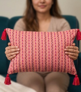 Striped Vertical Chevron Print Tasseled <b>Rectangular</b> Lumbar <b>Cushion</b> Cover in Pink, Orange, and Magenta12X18 - Product Image 2