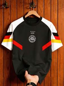 Camiseta de Fútbol para Hombre, Estilo Urbano, Colorblock, Estampado Geométrico, Manga Corta, Holgada, para Vacaciones - Product Image 3