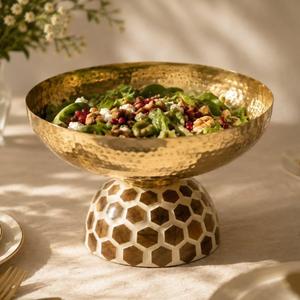 Oriental Metal Serving <b>Bowl</b> <b>with</b> Carved <b>Lid</b> for Ramadan Dates - Product Image 2