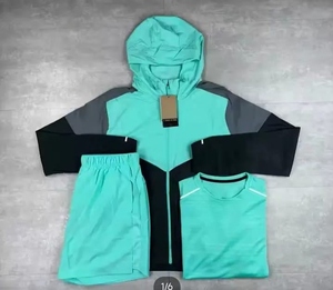 New Stylish Unisex Lightweight Windbreaker Tracksuit With Drawstring Hooded Autumn Windproof 3pcs Windbreaker <b>Set</b> Streetwear - Product Image 1