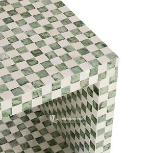 Modern Eco-Friendly Natural Mother Pearl Square Side Table Checkerboard Inlay Handmade Accent <b>Ottoman</b> Living Room Decor Display - Product Image 2