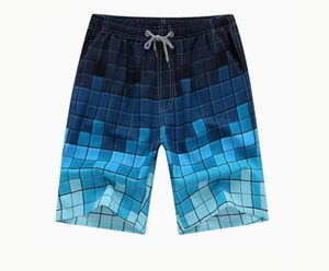 Shorts de bain légers pour hommes à imprimé feuilles, séchage rapide, décontractés, en polyester/coton, avec cordon de serrage, pour l'été et la plage - Product Image 1