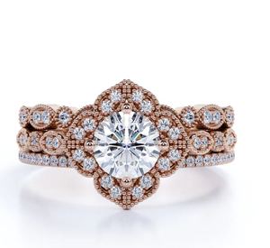 Art Deco Vintage 1.9 Carat Cut Moissanite Trio Engagement Wedding Anniversary Bridal <b>Ring</b> Set Rose Gold <b>925</b> <b>Silver</b> Luxury Party - Product Image 1