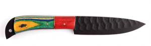 Cuchillo de Cocina Artesanal Forjado en Acero de Alto Carbono, Hoja Negra Mate Martillada, Mango de Madera Multicolor - Product Image 3