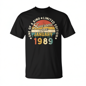 T-shirt vintage, janvier 1989, cadeau de 32e anniversaire pour hommes et femmes, col rond unisexe, manches courtes, taille adulte - Product Image 3