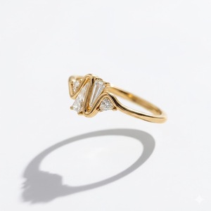 แหวนเพชรทรงบาแกตต์โค้งรูปคลื่น ทองคำแท้ 14K เพชรแล็บ แหวนแบบซ้อนได้ ของขวัญวันครบรอบ รับรองโดย GIA - Product Image 2