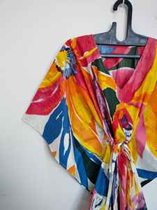 Vestido Kaftán de Algodón Puro con Encaje para Mujer - Estampado Floral Vintage, Ligero, Corte A, Holgado, Ideal para Playa y Descanso de Verano - Product Image 6