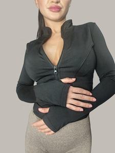 Wholesale <b>Long</b> <b>Sleeve</b> Workout <b>Sport</b> Wear Comfortable Design Solid Color Yoga <b>Top</b> Zip-up Jacket <b>Women</b> Workout Jackets - Product Image 2