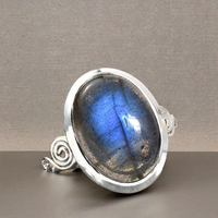 Bague vintage ovale en labradorite naturelle plaquée argent 925 pour femmes, bijoux faits à la main, bijoux de créateur Moku