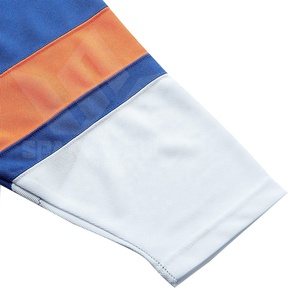 Maillot de hockey sur glace pour homme bleu, orange et blanc, manches longues, col en V, anti-humidité, coupe classique, vêtement de sport anti-UV, personnalisable sur le devant - Product Image 4