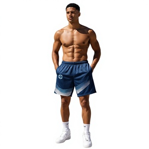 Men's Navy Blue Quick Dry Sport Shorts Mid <b>Elastic</b> Waist Front 100% Polyester Canvas - Product Image 6
