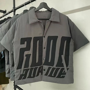 Men's Gray Short Sleeve Oversized TShirt With 2000 Print Street Style Pattern Front Logo Woven Fabric - Product Image 1