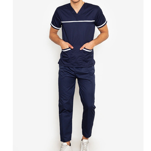 Men's Black Medical Scrubs <b>Set</b> V-Neck Short Sleeve Scrub Top and Straight Leg Cargo Pants Nursing Uniform for <b>Doctors</b> Dentists - Product Image 3