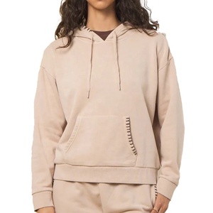 Sweat-shirt à capuche beige surdimensionné unisexe, décontracté, en coton French Terry, avec poche, manches longues, couleur unie, pour l'automne - Product Image 6