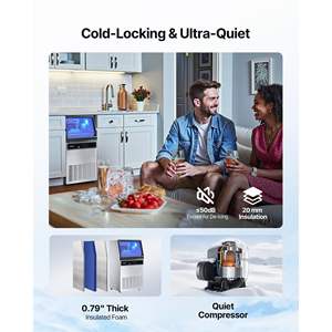 Commercial Kitchen Equipment Freestanding <b>Counter</b> <b>Ice</b> <b>Maker</b> Machine 130Lbs/24H Pump 33Lbs Storage 45 Cubes Per Cycle LED Display - Product Image 5