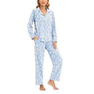 Women's Sleepwear Set for Summer Glossy Satin Comfortable Long Sleeve Cardigan Turn-<b>Down</b> Collar Animal Print Front <b>Pants</b> Bamboo - Product Image 5