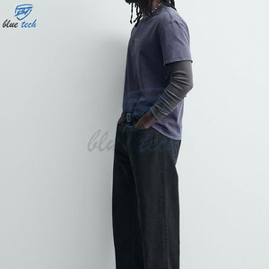Camiseta de algodón extragrande para hombre, manga corta, cuello redondo, estampado frontal, estilo casual urbano, talla grande, jersey de punto azul oscuro - Product Image 3