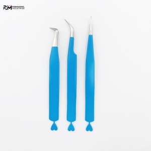 Pinzas para Extensión de Pestañas de Color Azul con Punta Plateada, Agarre Liso, Acero Inoxidable de Alta Calidad, Antimagnéticas, Longitud de 10 mm, Personalizadas - Product Image 1