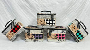 Nouveauté : Étuis de rangement pour bijoux en cuir véritable, faits à la main, avec motifs floraux et à carreaux, intérieur en velours, organiseur de voyage - Product Image 4