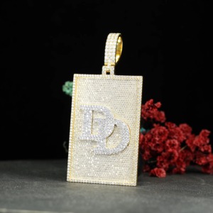 Luxury 18K Gold Plated Iced Out Letter Retengular <b>Pendant</b> With Moissanite Stones Micro Pave Everyday Wear <b>Initial</b> Letter <b>Pendant</b> - Product Image 5