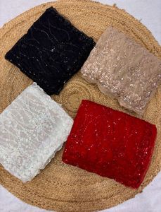 Designer <b>Sequins</b> Embroidery Net Fabric Lace <b>Material</b> For Saree Blouse Dress Wedding Party Wear - Product Image 4