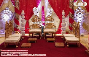 Sillas talladas de madera para decoración, Mandap de boda con diseño de hojas, Maharani - Product Image 3