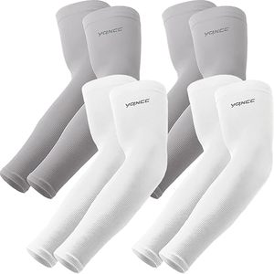 Manchons de compression rafraîchissants en polyester blanc et gris pour hommes – Idéaux pour le sport, le cyclisme, la course et l'entraînement - Product Image 1