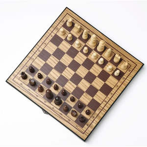 Grand jeu d'échecs artisanal en bois massif de 15 pouces - Élégant plateau pliable finition noyer avec rangement intégré 2-en-1 - Product Image 1