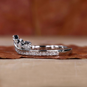 Curved Diamond Wedding Band Chevron <b>Stacking</b> <b>Ring</b> Double Row Pave Diamond V Shape Bridal Band for Women - Product Image 2