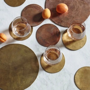 Brass Beverage Coasters with Clean Round Silhouette for Coffee Tea Cocktails <b>Glasses</b> and Sophisticated Table Styling - Product Image 3