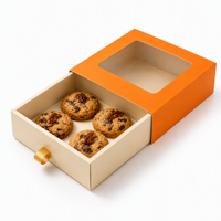 Boîte cadeau personnalisée orange pour biscuits avec fenêtre, manchon transparent et languette dorée pour emballage de biscuits au chocolat