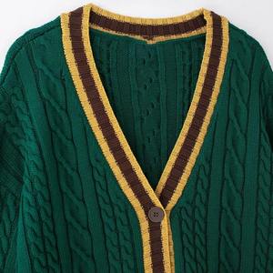 Cardigan en tricot de coton de haute qualité pour femme, personnalisé, à manches longues, anti-boulochage, séchage rapide, col en V, avec logo, boutons grecs - Product Image 3