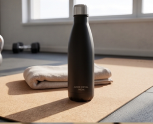 Botella de Acero Inoxidable Premium con Diseño Esmaltado en Negro y Plata, Perfecta para Hidratación Diaria, Gimnasio, Yoga, Viajes y Regalos - Product Image 3
