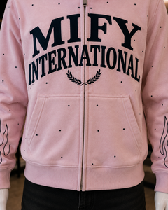 Nouveau sweat à capuche rose zippé en gros avec logo personnalisé imprimé, poche kangourou, sweat décontracté pour hommes - Product Image 3