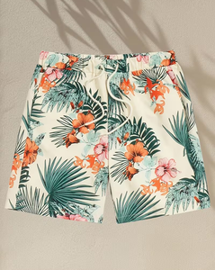 Men's Woven Tropical Print Breathable Casual Drawstring Elastic Waist Shorts for Summer Outings and Beach Vacations - Product Image 2