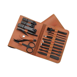 Ensemble professionnel de pédicure et manucure de luxe, 16 pièces, étui en cuir beige, grattoirs pour les pieds en acier inoxydable robuste, soins des pieds - Product Image 5