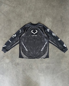 Maillot de motocross à manches longues, impression graphique par sublimation intégrale, noir gris, style cyberpunk streetwear, maillot de course surdimensionné - Product Image 1