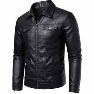 Fleece Lined <b>Men</b> Leather Jacket <b>Thermal</b> Winter Biker Coat Hooded Collar Long Sleeve Heavy Outerwear Embossed Breathable - Product Image 1