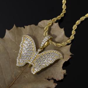 Nuevo colgante de mariposa estilo hip hop moderno, chapado en oro de plata de ley 925 con moissanita, para mujer. - Product Image 4