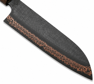 Cuchillo de Chef de Acero Damasco de Cobre de Calidad Premium con Espiga Completa, Mango de Madera Wenge y Capa de Latón, Hoja de 3mm de Grosor, 12 pulgadas - Product Image 3
