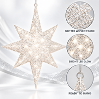 Ornement étoile à huit branches tissé avec paillettes, éclairage LED lumineux et boucle de suspension pour décoration de fenêtre, arbre et fêtes