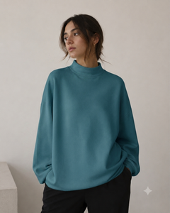 Retail Ready Women Oversized Mockneck Sweatshirt Cozy Cotton Blend Loose Silhouette <b>Long</b> <b>Sleeve</b> Fashion <b>Top</b> - Product Image 1